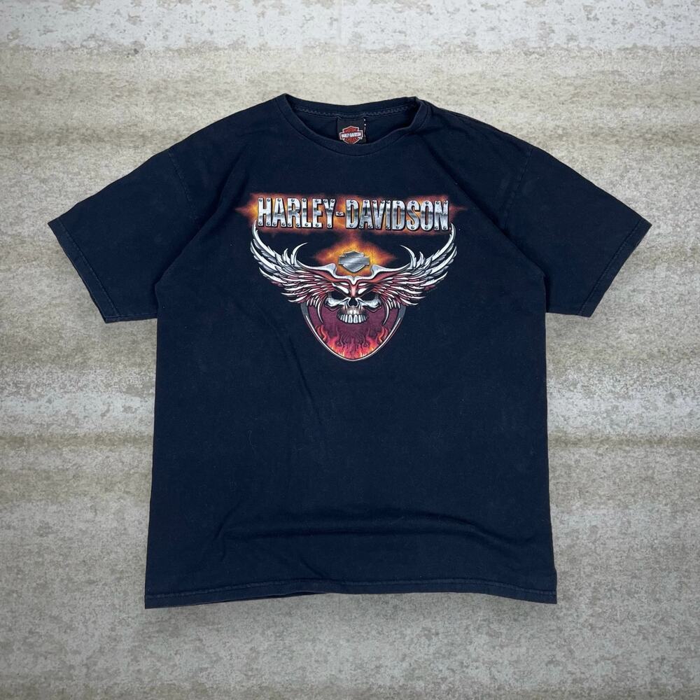 Vintage Y2K Harley Davidson Biker Shirt Mens L Black Short Sleeve Affliction